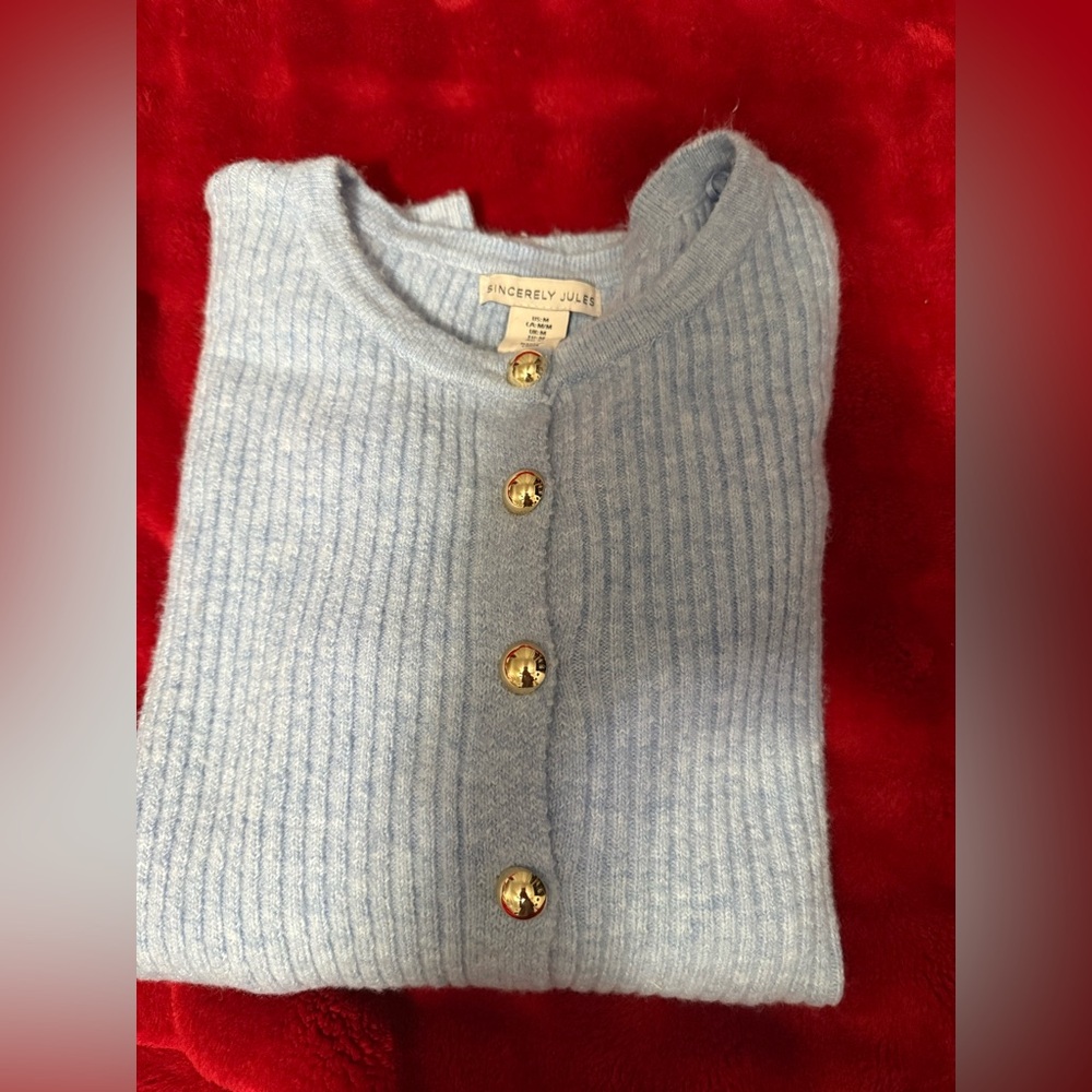 Sincerely Jules Sky Blue Cardigan with Gold Button - Picture 8 of 8